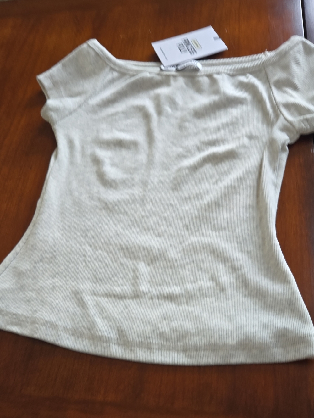 PRINCESS POLLY Ribbed Boatneck Top in Light Gray. NEW WITH TAG!!